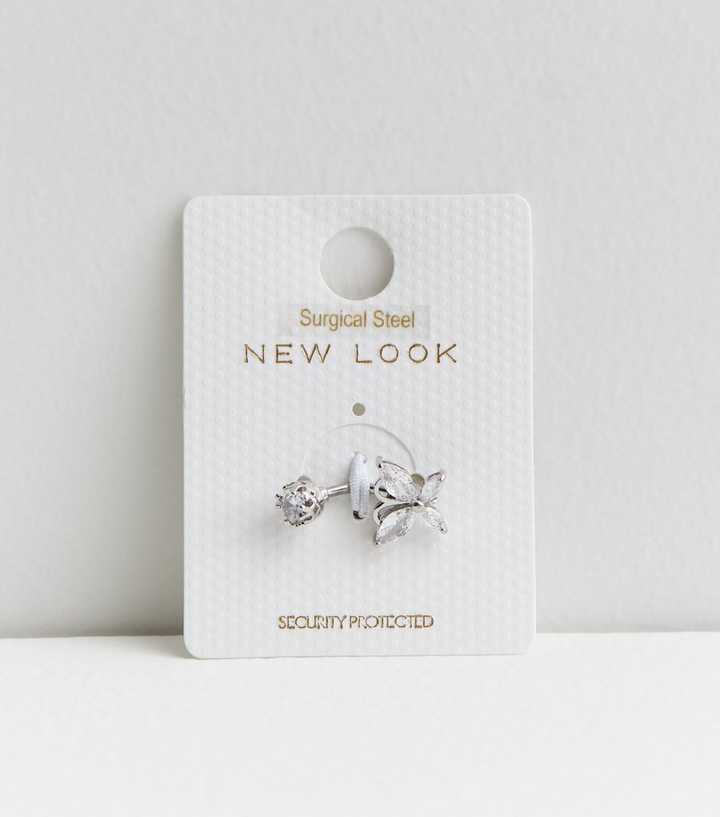 Silver Diamanté Butterfly Belly Bar