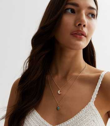 Gold Mystic Moon Layered Chain Necklace