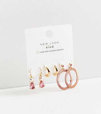 3 Pack Gold Faux Pearl Gem Tassel Wrap Hoop Earrings