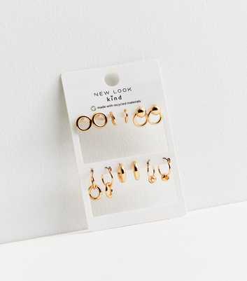 6 Pack Gold Circle Link Hoop and Stud Earrings