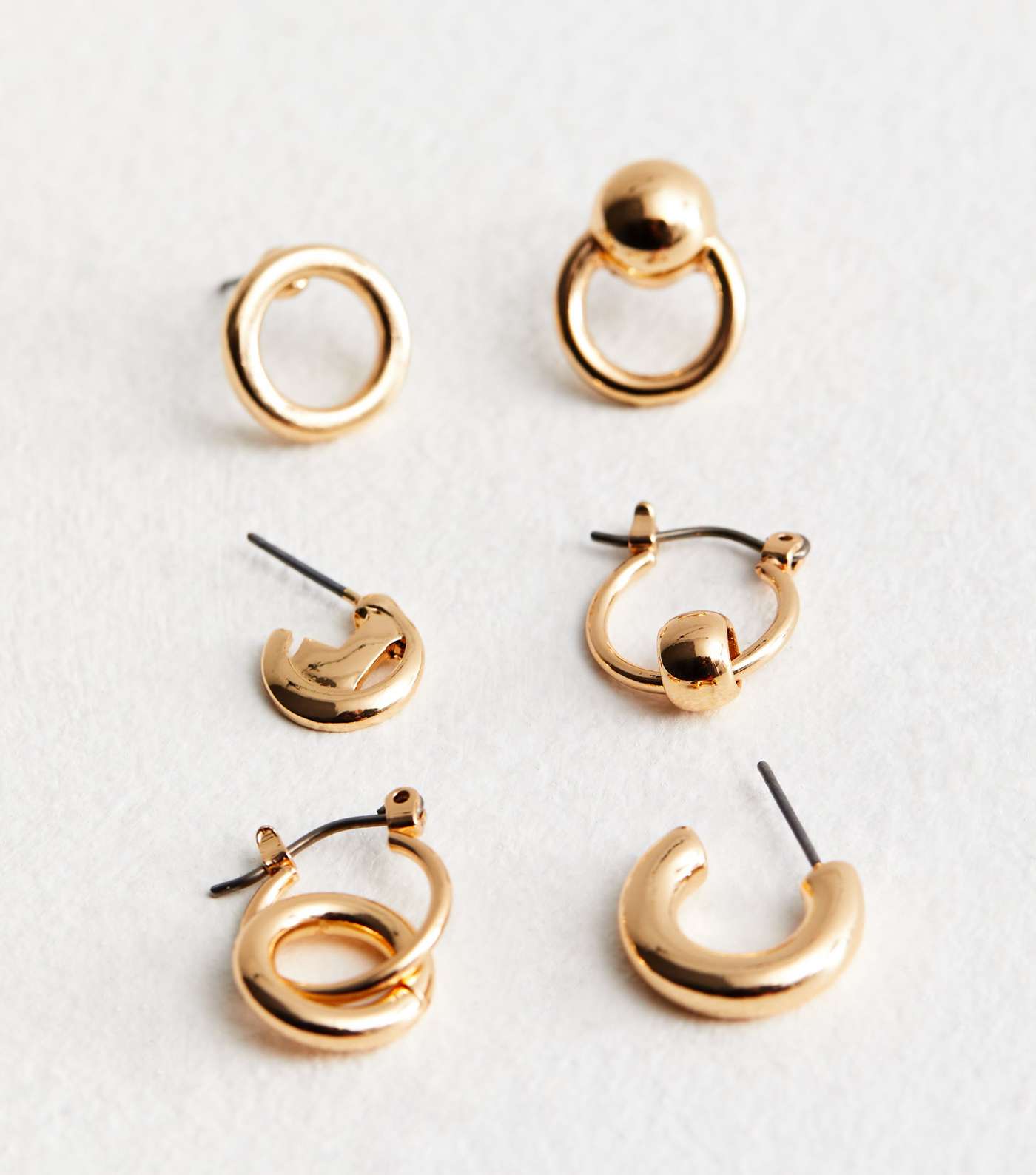 6 Pack Gold Circle Link Hoop and Stud Earrings Image 4