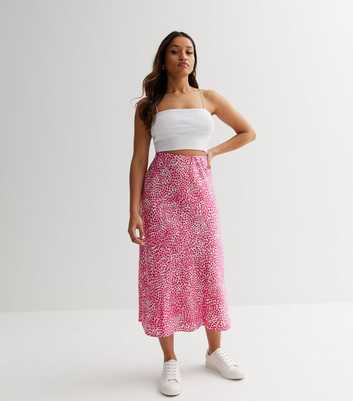 Petite Pink Spot Satin Midi Skirt