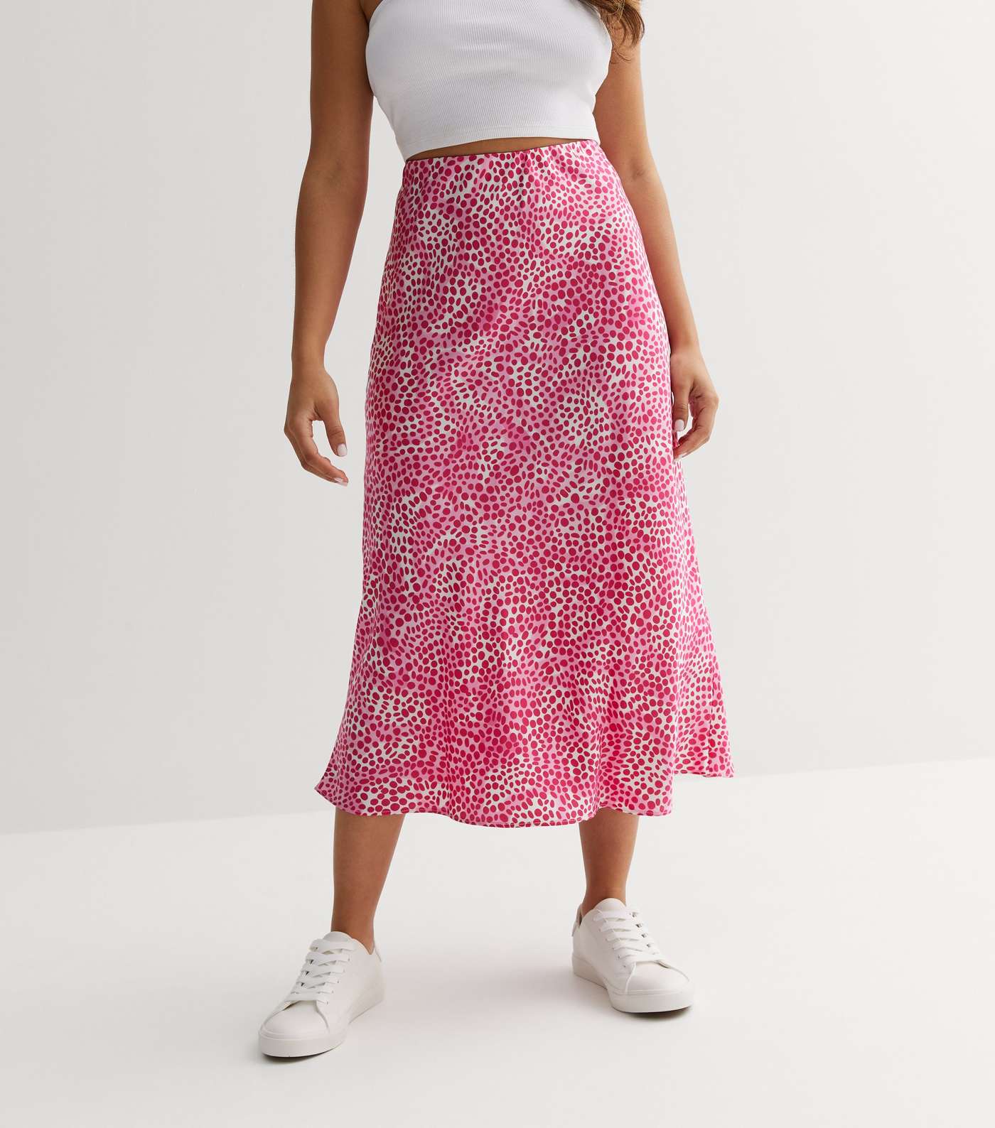 Petite Pink Spot Satin Midi Skirt Image 2