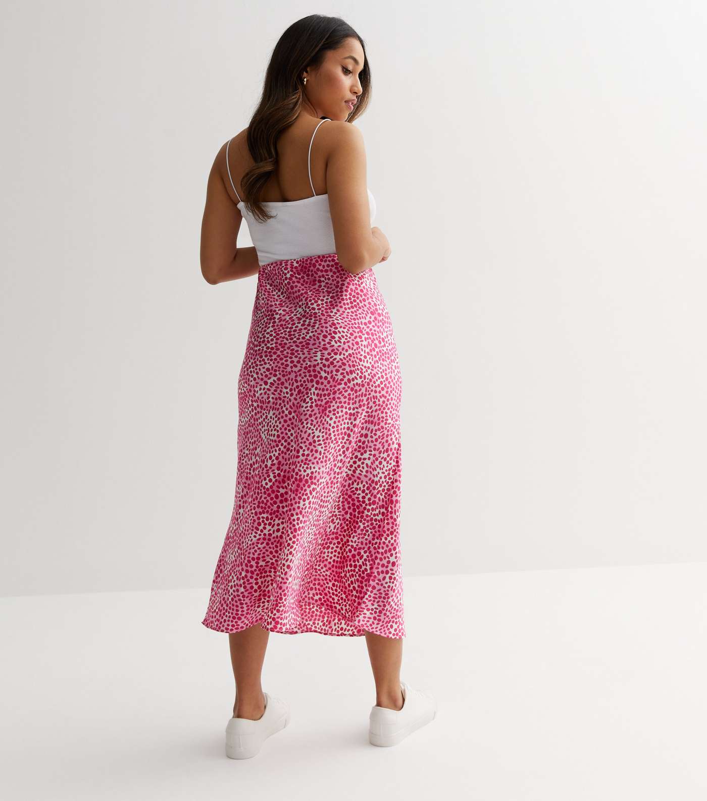 Petite Pink Spot Satin Midi Skirt Image 4