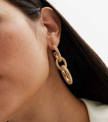 Gold Textured Chain Drop Earrings