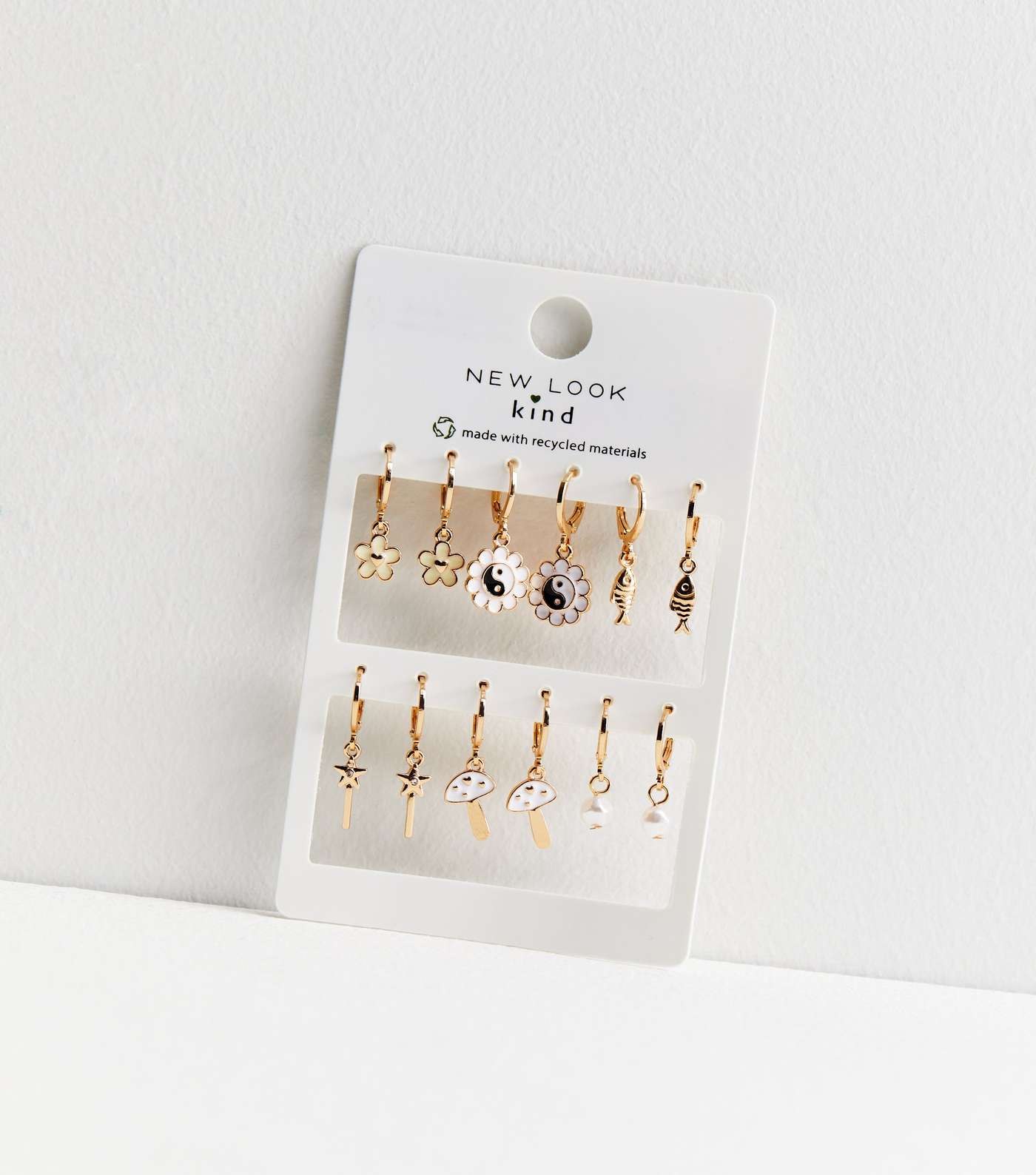6 Pack Gold Diamanté Faux Pearl Mixed Mini Hoop Earrings