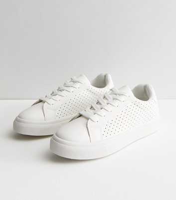 White Vegan Leather Lace Up Trainers