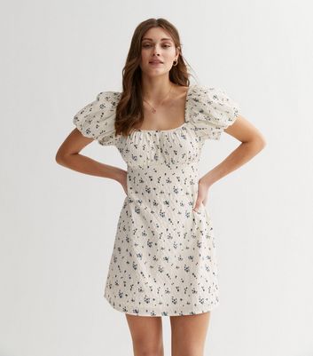 Floral puff sleeve mini clearance dress