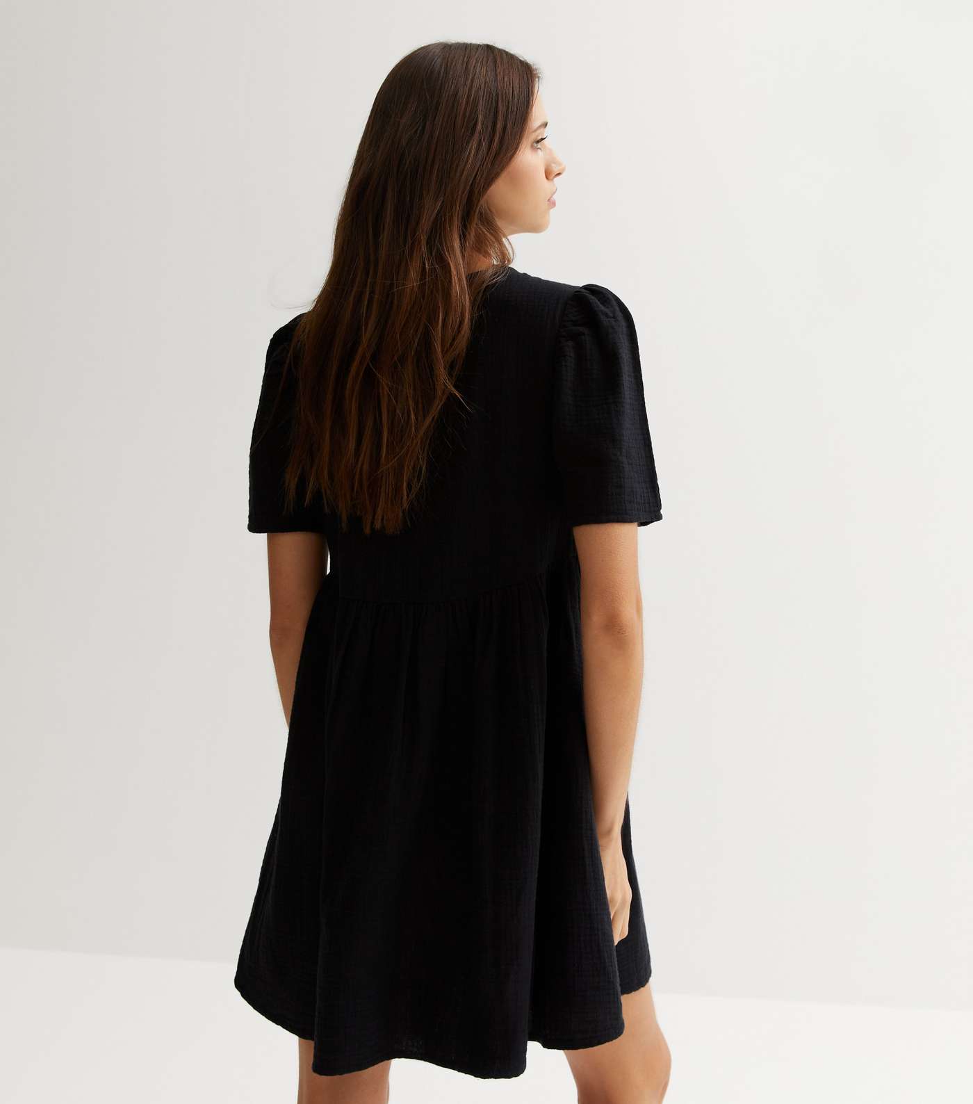 Black Cheesecloth Cotton Mini Smock Dress Image 4
