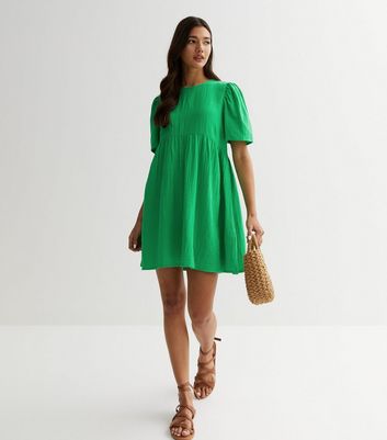 Green Cheesecloth Mini Smock Dress | New Look