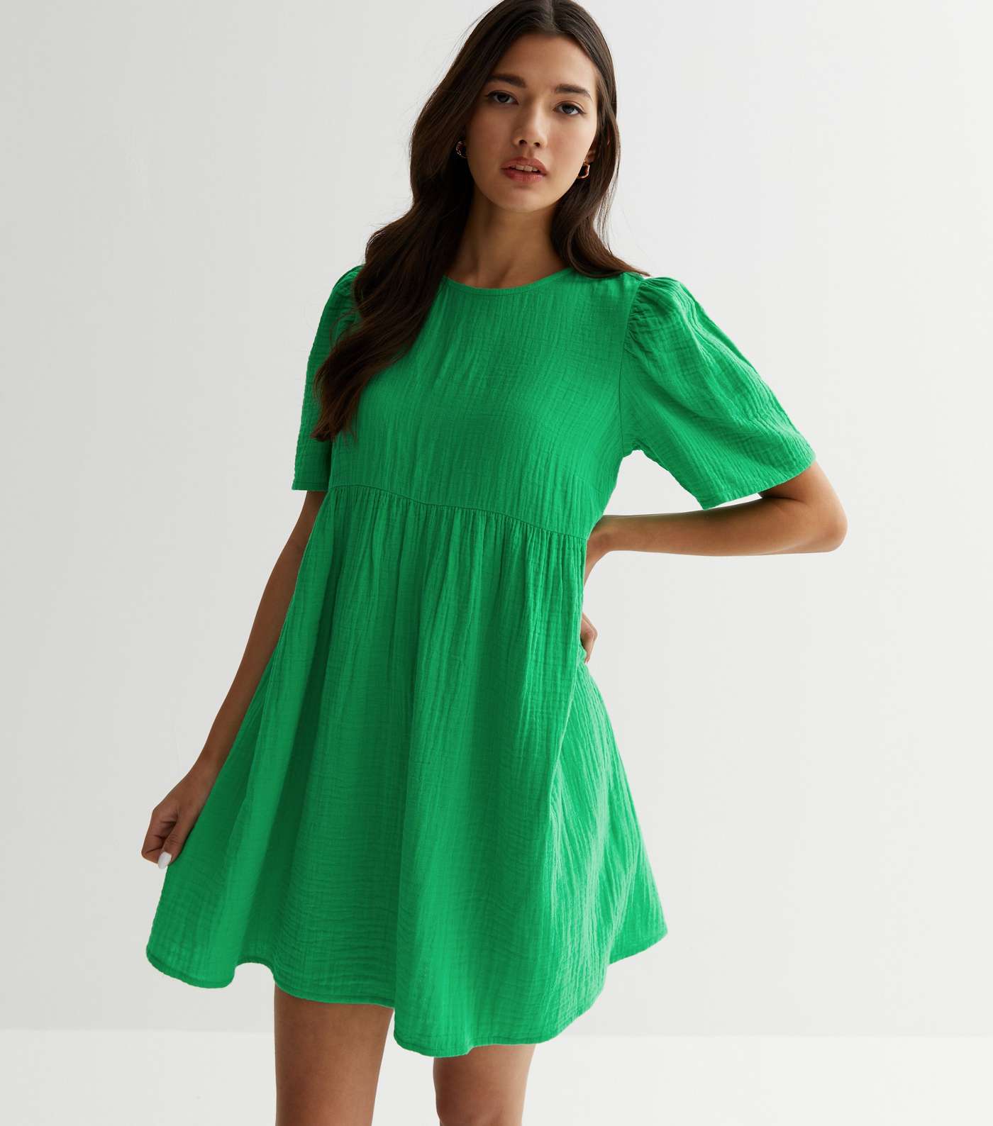 Green Cheesecloth Mini Smock Dress Image 2