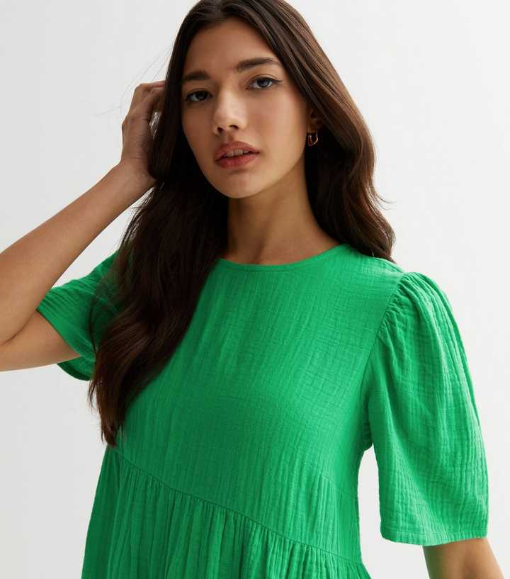 Green Cheesecloth Mini Smock Dress | New Look