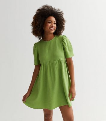 Olive Cheesecloth Mini Smock Dress New Look