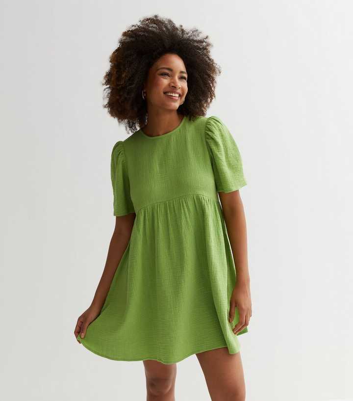 Olive Cheesecloth Mini Smock Dress | New Look