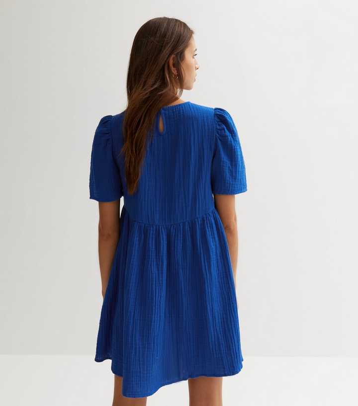 Bright Blue Cheesecloth Mini Smock Dress | New Look