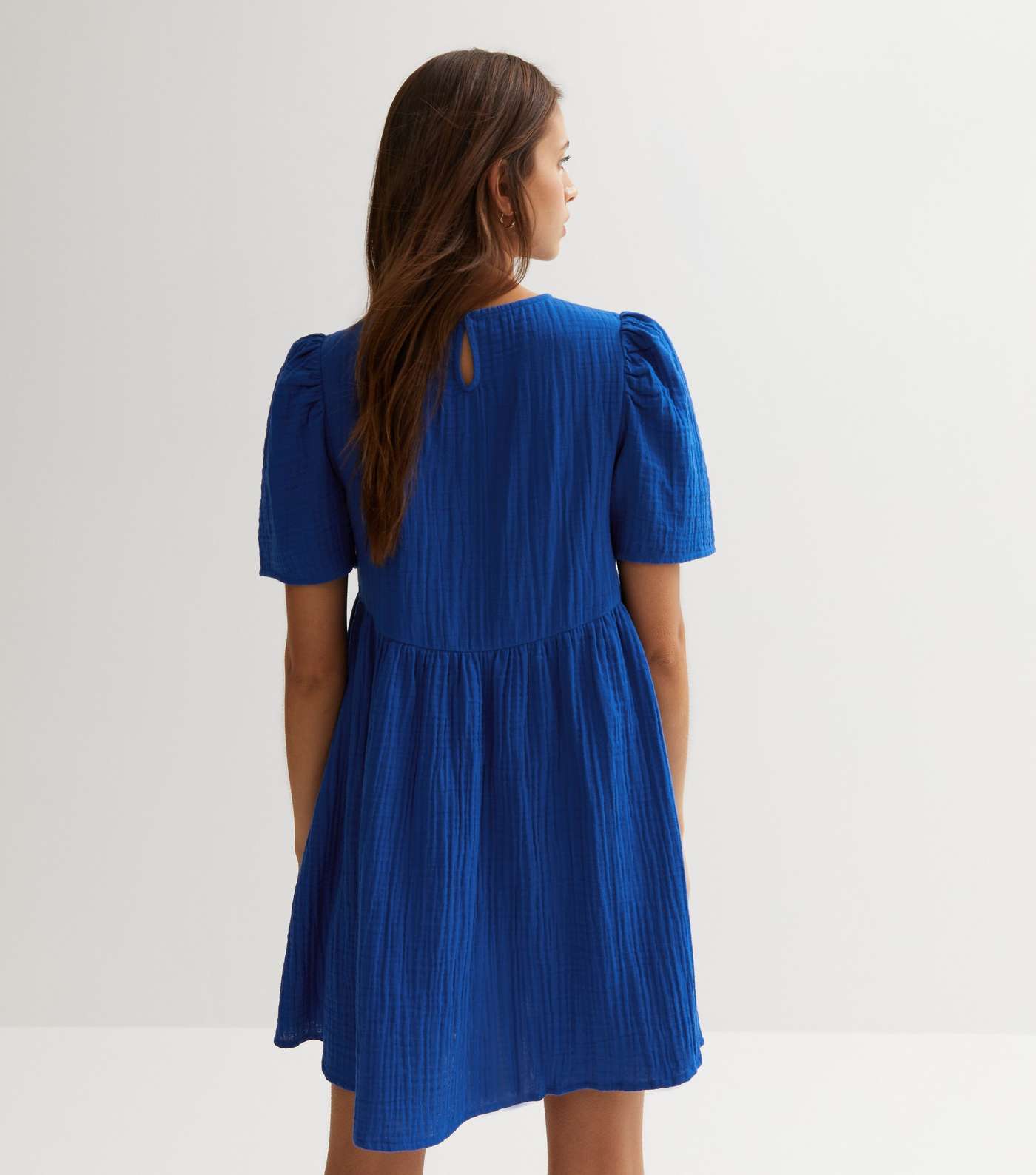 Bright Blue Cheesecloth Mini Smock Dress Image 4