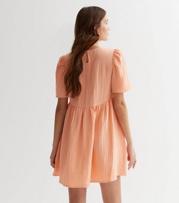 Coral Cheesecloth Mini Smock Dress New Look