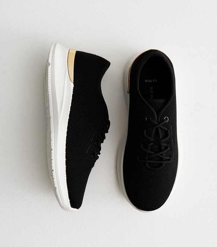 Wide Fit Black Mesh Metal Trim Trainers