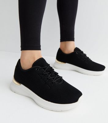 Wide Fit Black Mesh Metal Trim Trainers New Look