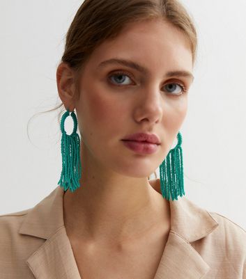 Turquoise Beaded Tassel Earrings New Look