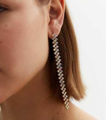 Crystal Diamanté Zig Zag Long Tassel Earrings