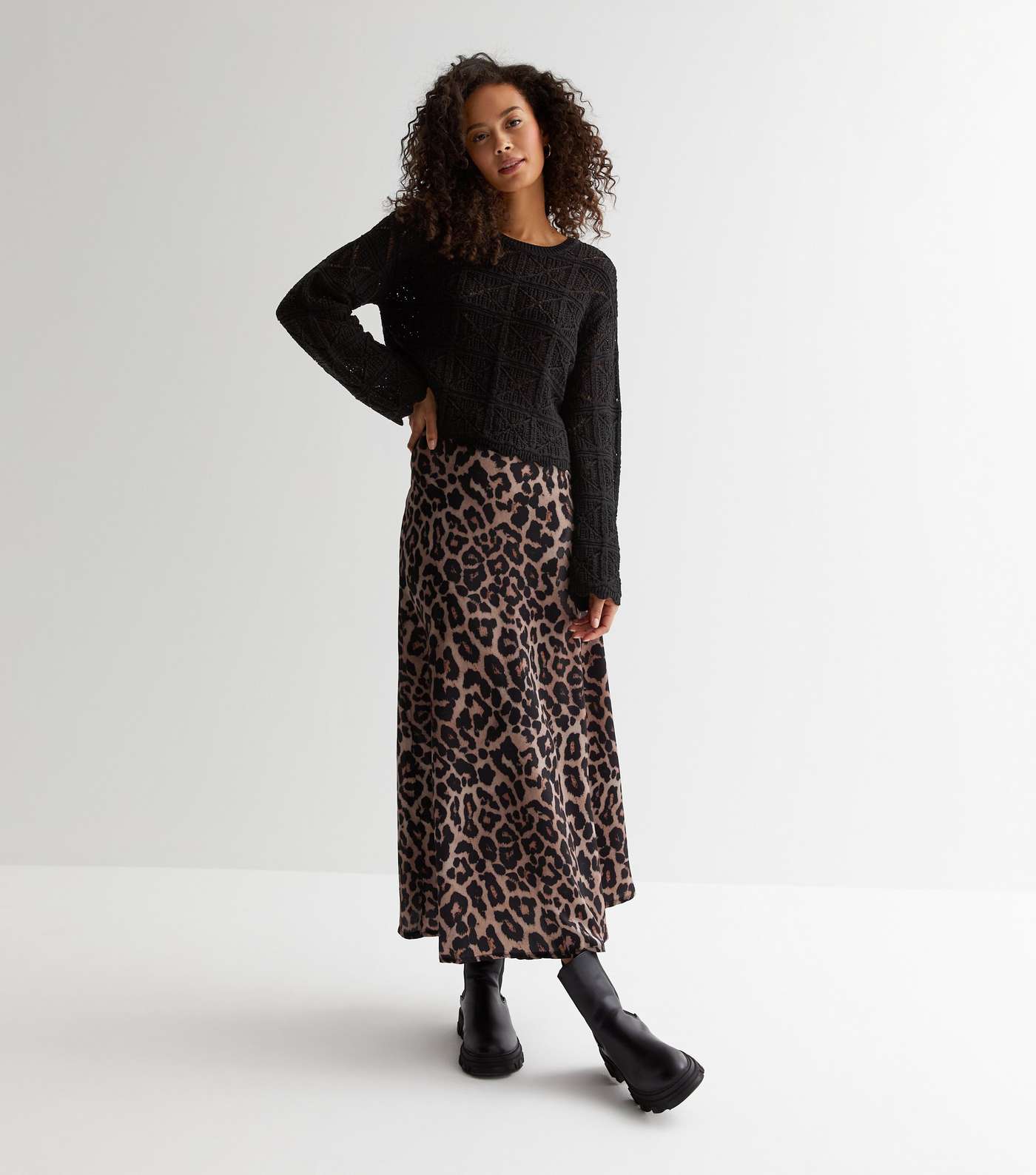 Tall Brown Leopard Print Satin Midi Skirt Image 3