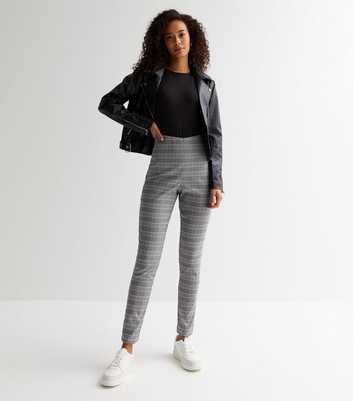 Tall Pale Grey Check High Waist Slim Stretch Trousers
