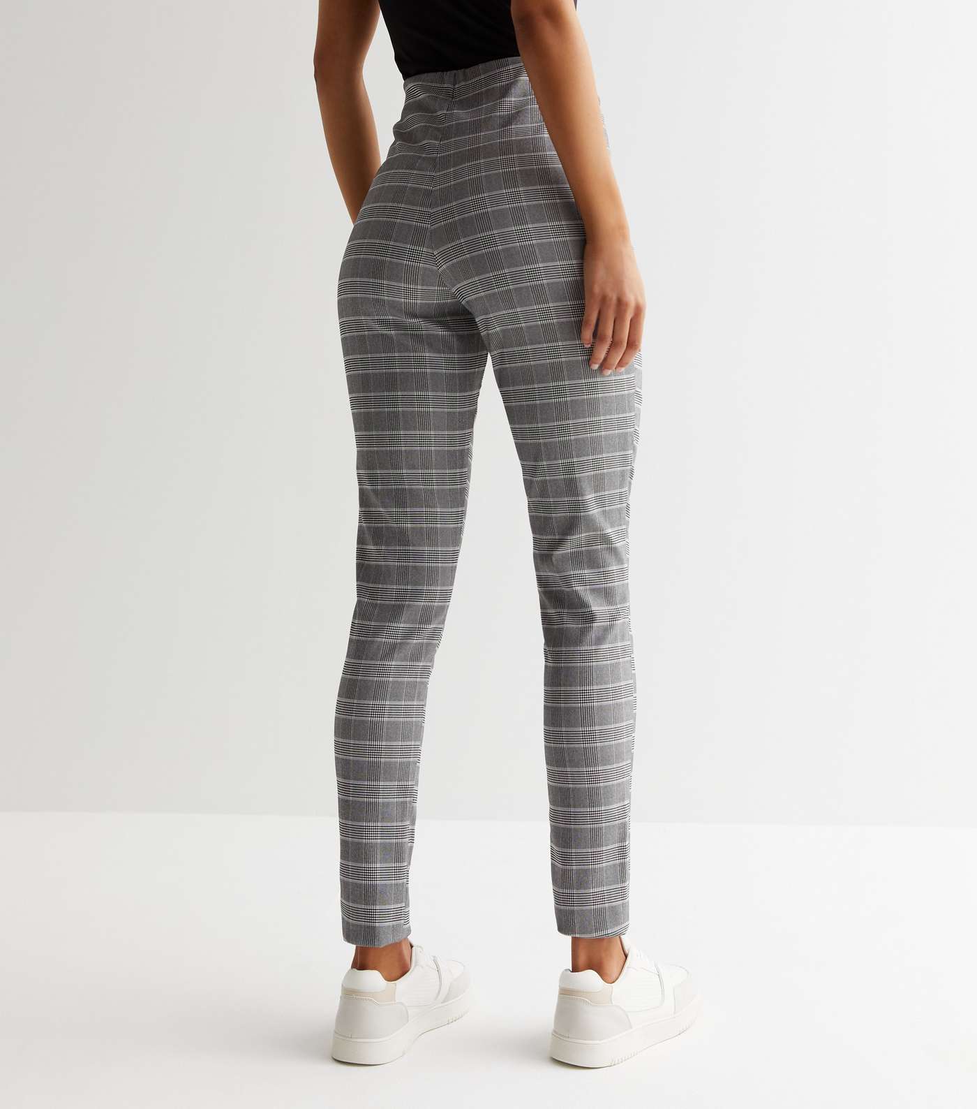 Tall Pale Grey Check High Waist Slim Stretch Trousers Image 4