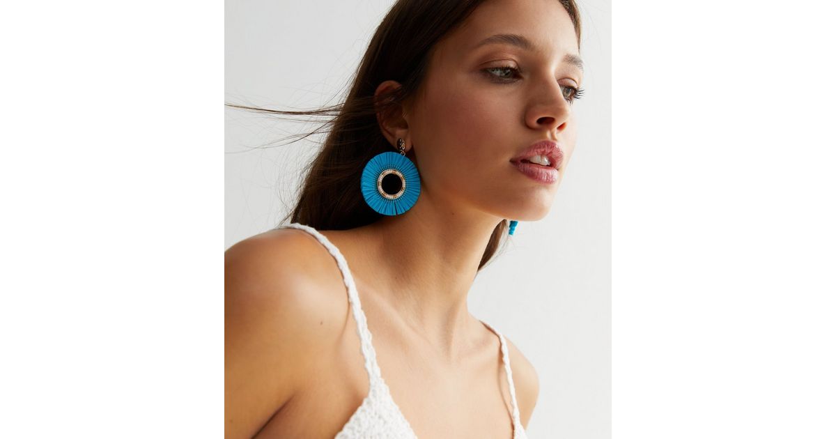 Blue Fan Doorknocker Earrings New Look 