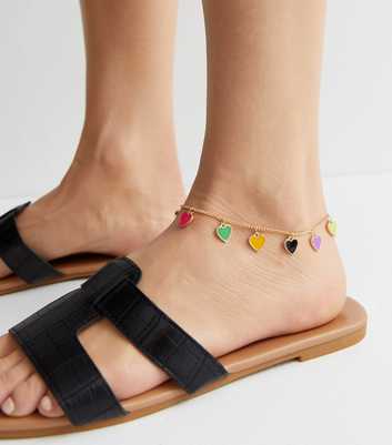 Multicoloured Enamel Heart Charm Anklet