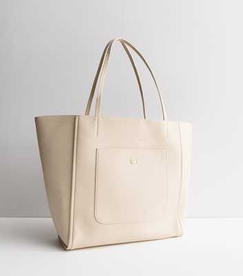 Cream Leather-Look Slouch Tote Bag