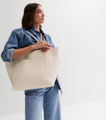 Cream leather sales tote