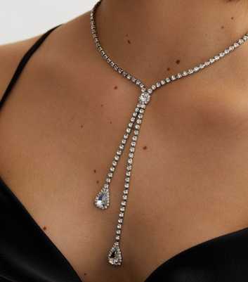 Silver Diamanté Teardrop Necklace