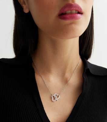 Silver Double Heart Link Pendant Necklace
