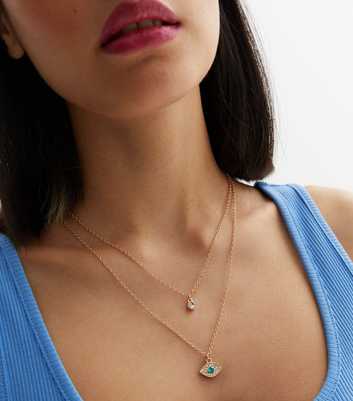 Gold Diamanté Gem Eye Pendant Layered Necklace