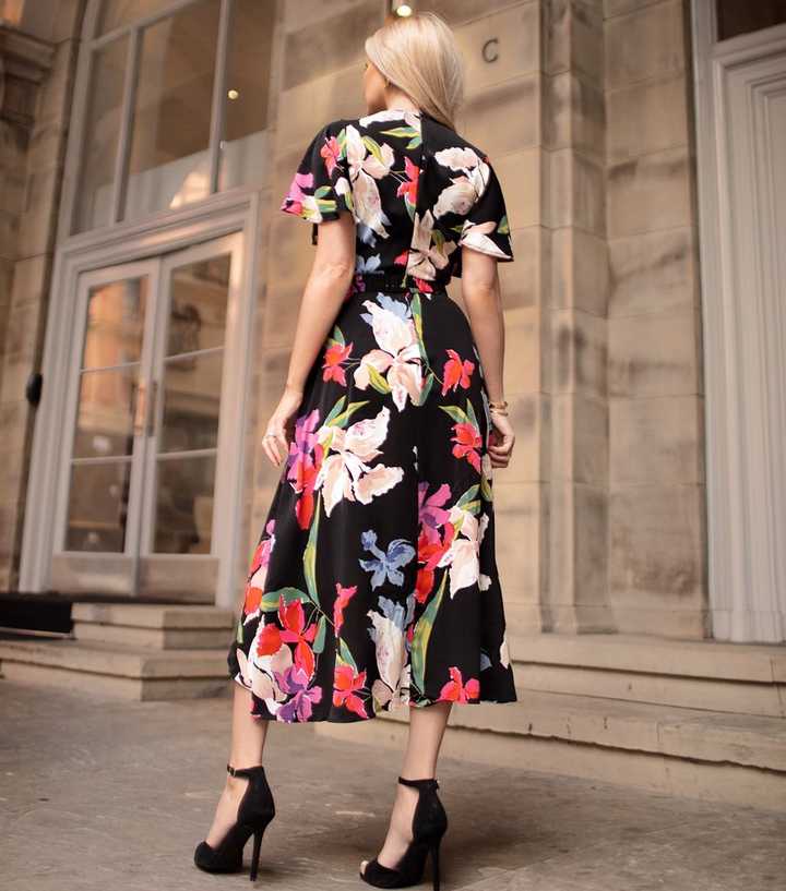 Black Floral Bodycon Midi Dress Outfit For Office 2022 Autumn