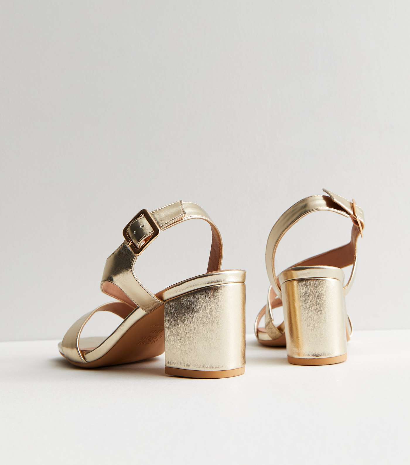 Wide Fit Gold Asymmetric Mid Block Heel Sandals Image 5