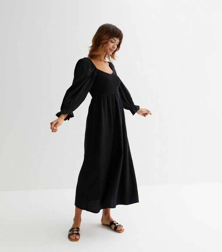 chinese dress ladies Black midaxi long sleeve dress