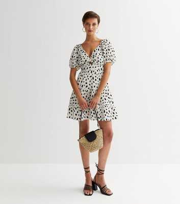 Off White Mark Making Textured Puff Sleeve Mini Dress