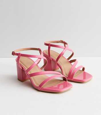 Wide Fit Pink Patent Strappy Block Heel Sandals