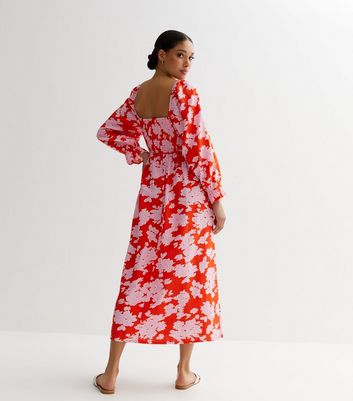 Red floral best sale dress maxi