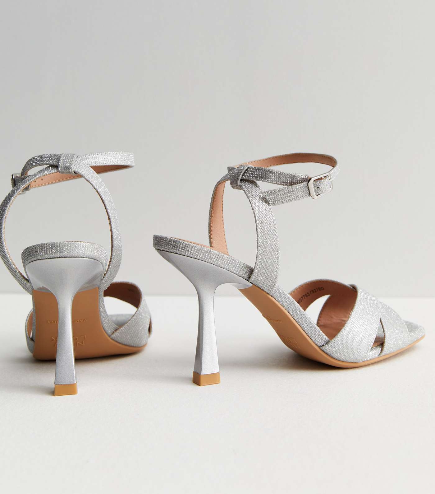 Silver Shimmer 2 Part Flared Stiletto Heel Sandals Image 5