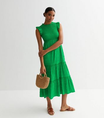 Green Sleeveless Frill Tiered Midi Dress | New Look
