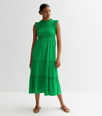 Green Sleeveless Frill Tiered Midi Dress New Look