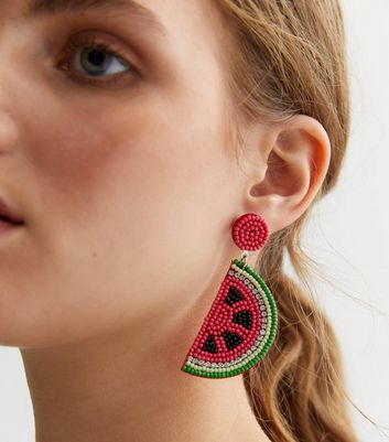 Beaded watermelon earrings sale