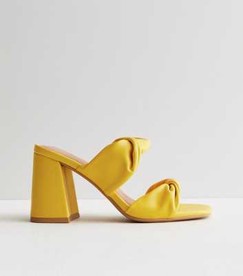 Yellow Twist Block Heel Mule Sandals