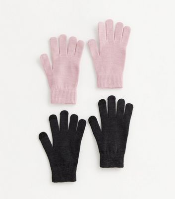 2 Pack Dark Grey and Pink Magic Gloves New Look