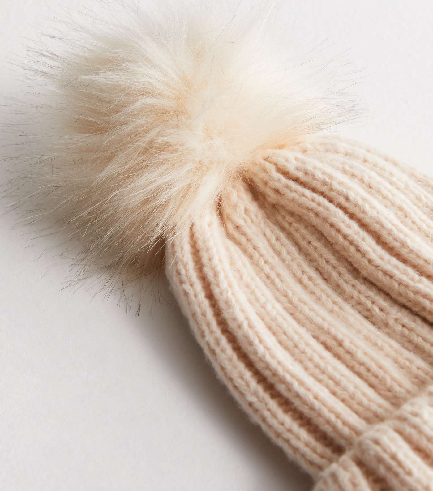 Cream Knit Faux Fur Pom Pom Bobble Hat Image 3