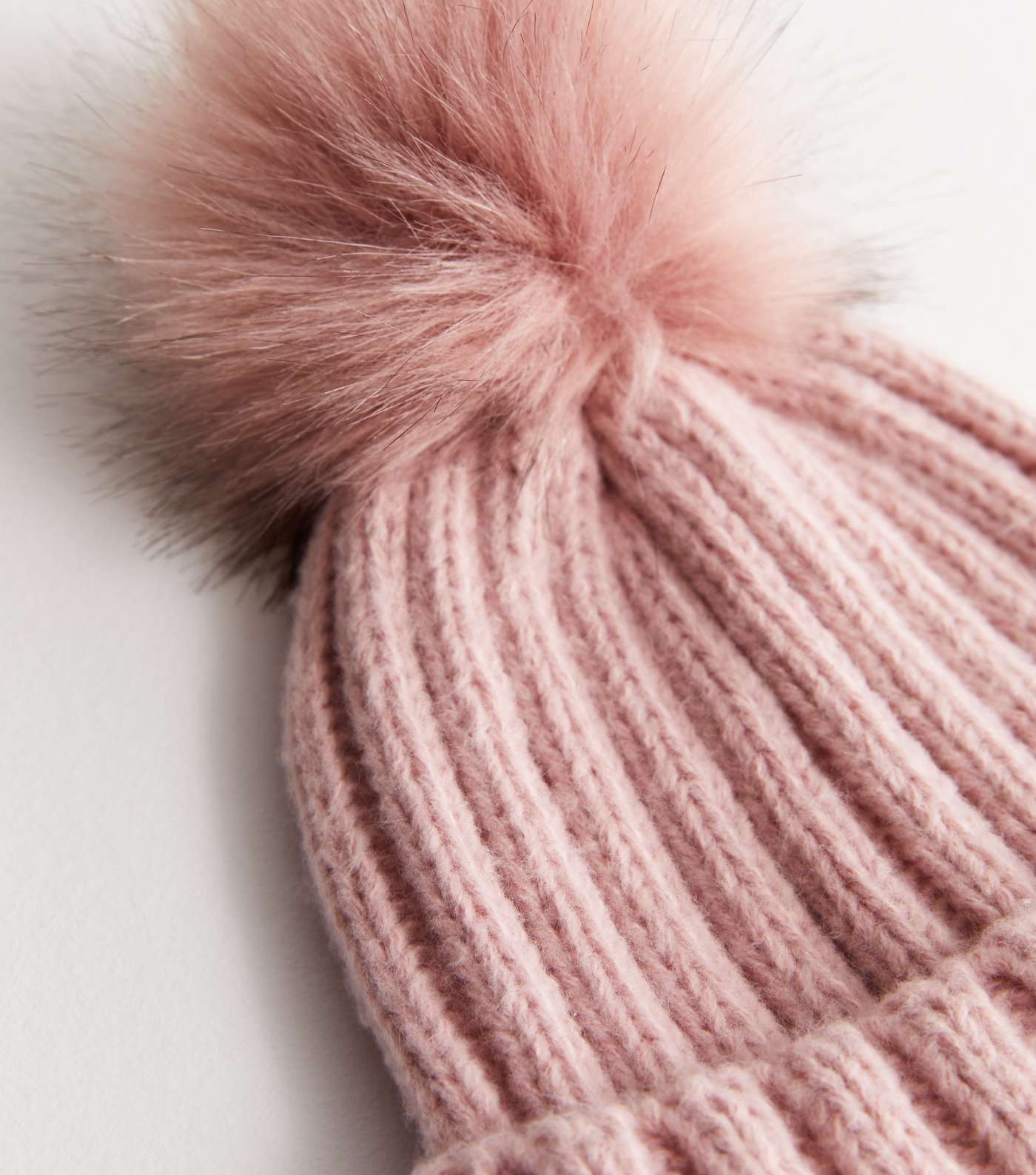 Mid Pink Knit Faux Fur Pom Pom Bobble Hat Image 3