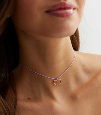Lilac Corduroy Heart Choker Necklace